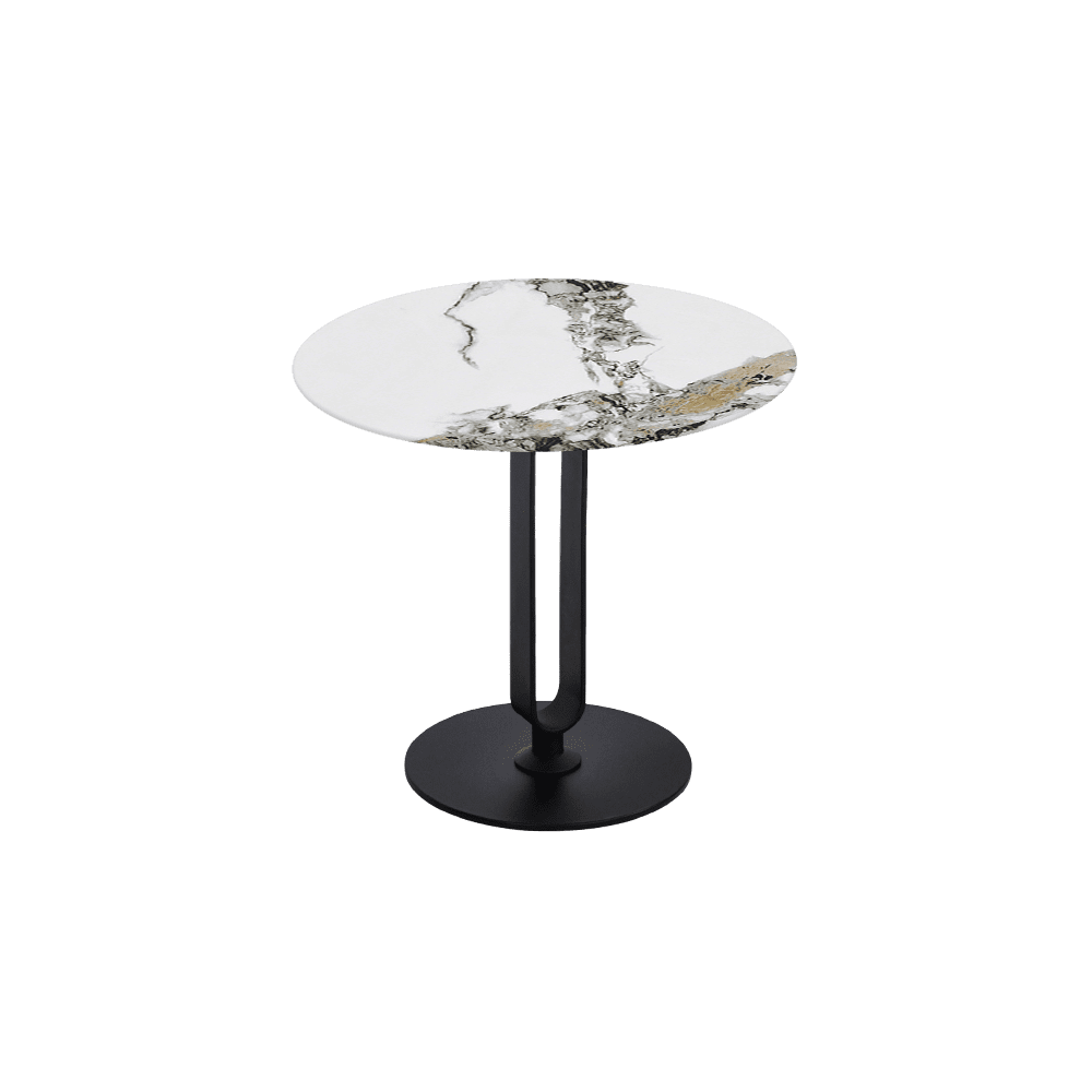 SELENA Side Table - Mix & Match Marble Top with Black Coloured Steel Base(500mm)