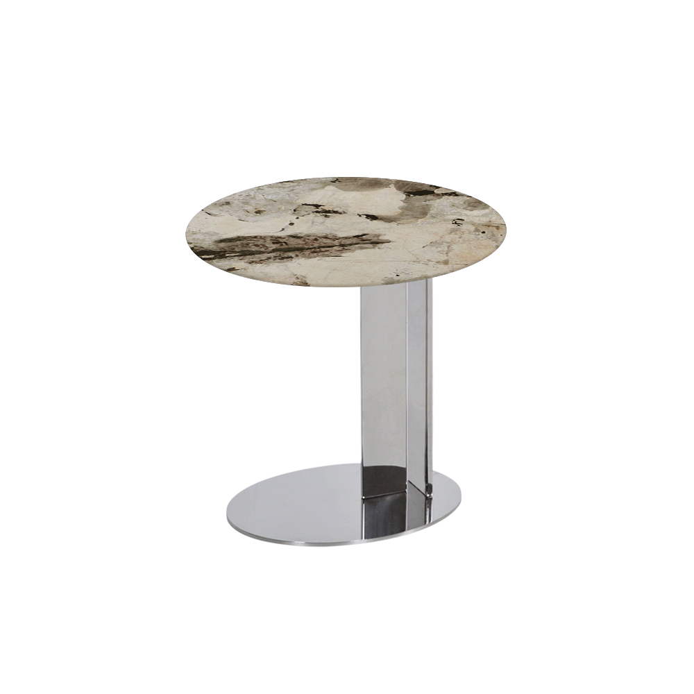 SILVIA Side Table - Mix & Match Marble Top with Silver Coloured Stainless Steel Base(500mm)