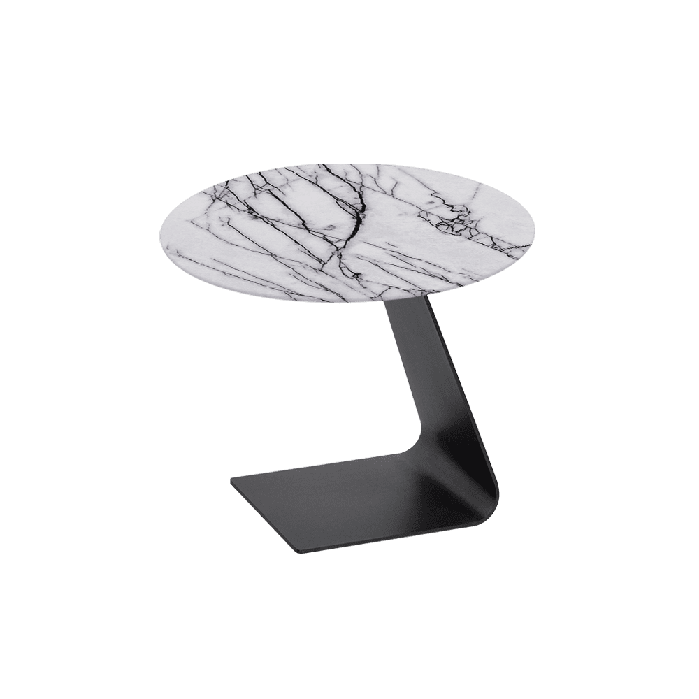 BAILEY Side Table - Mix & Match Marble Top with Black Coloured Steel Base(600mm)