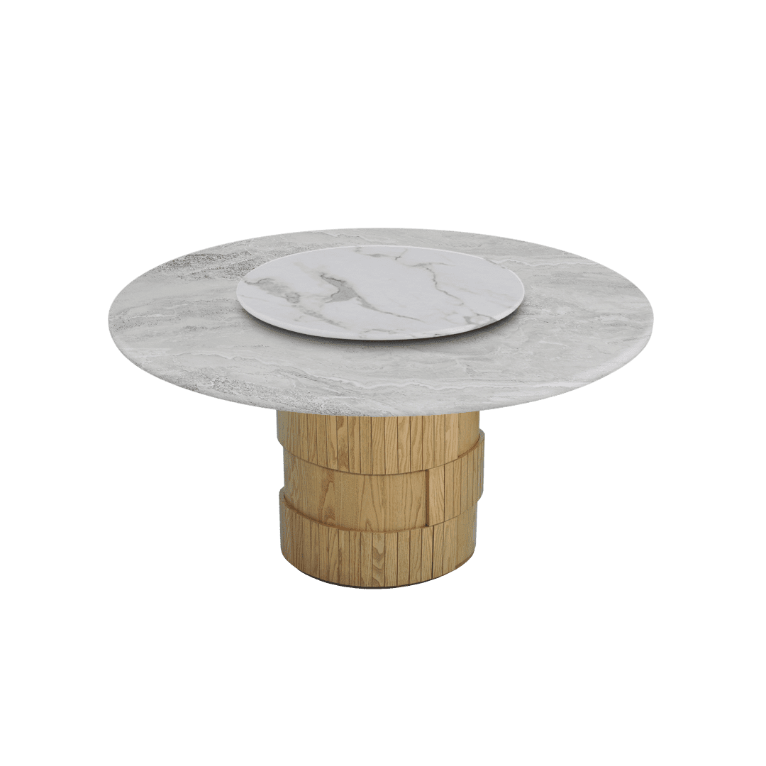 Mix & Match Round Marble Dining Table with Adeline Ash Wood Base (Ø1.5m)
