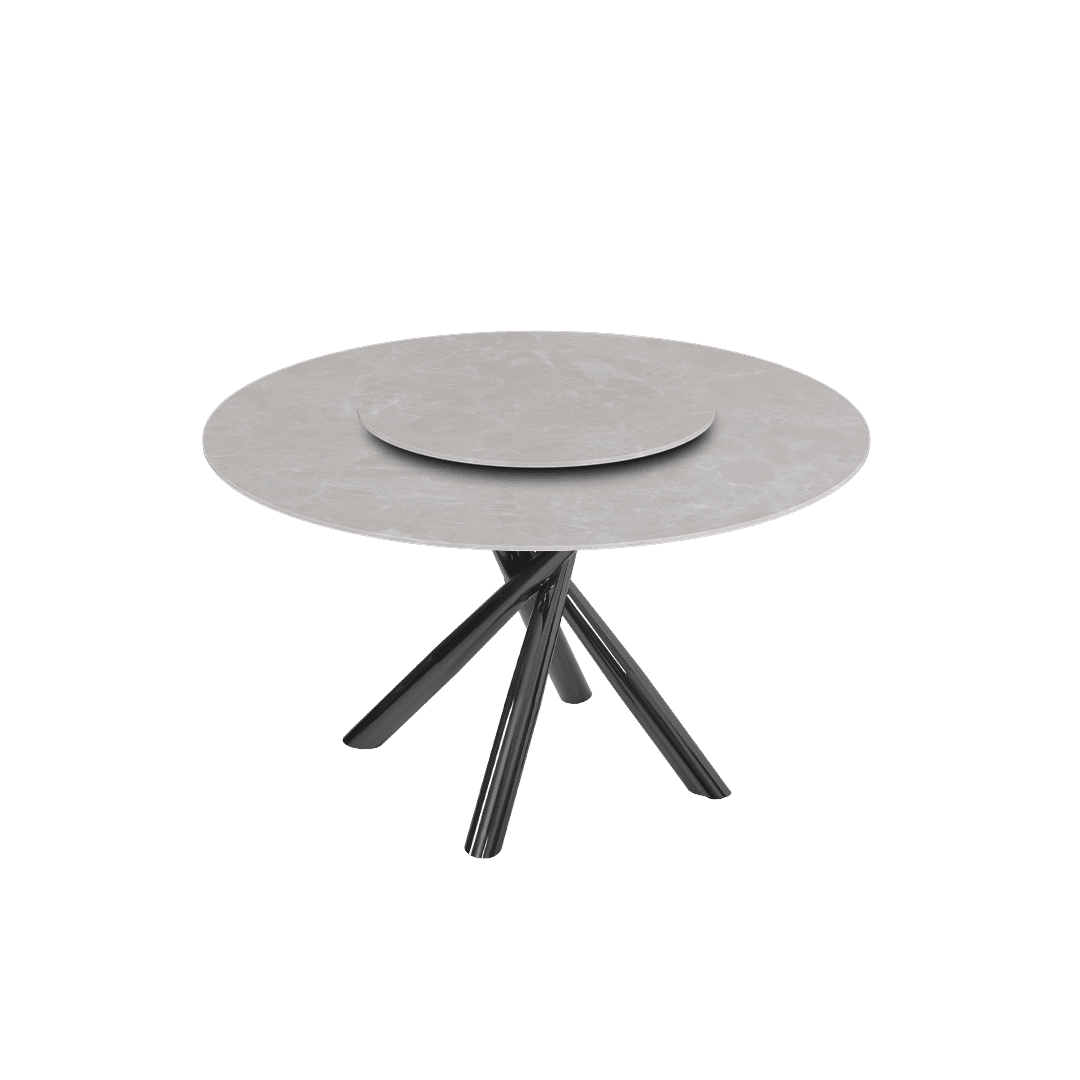 Contemporary Minimalist Round Marble Dining Table with Xyla Black Glossy Metal Leg (Ø1.3m)