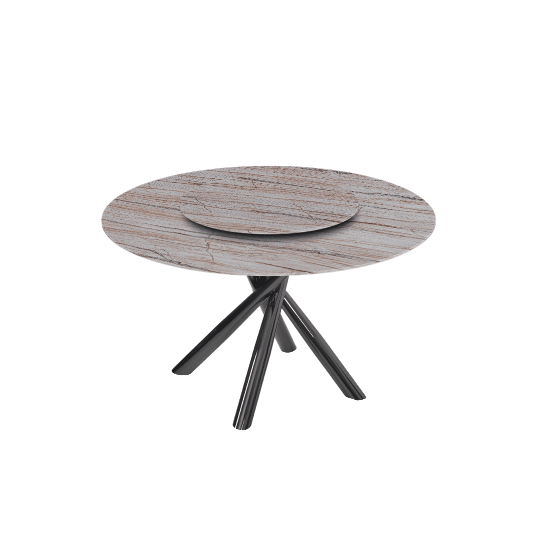 Contemporary Minimalist Round Marble Dining Table with Xyla Black Glossy Metal Leg (Ø1.3m)