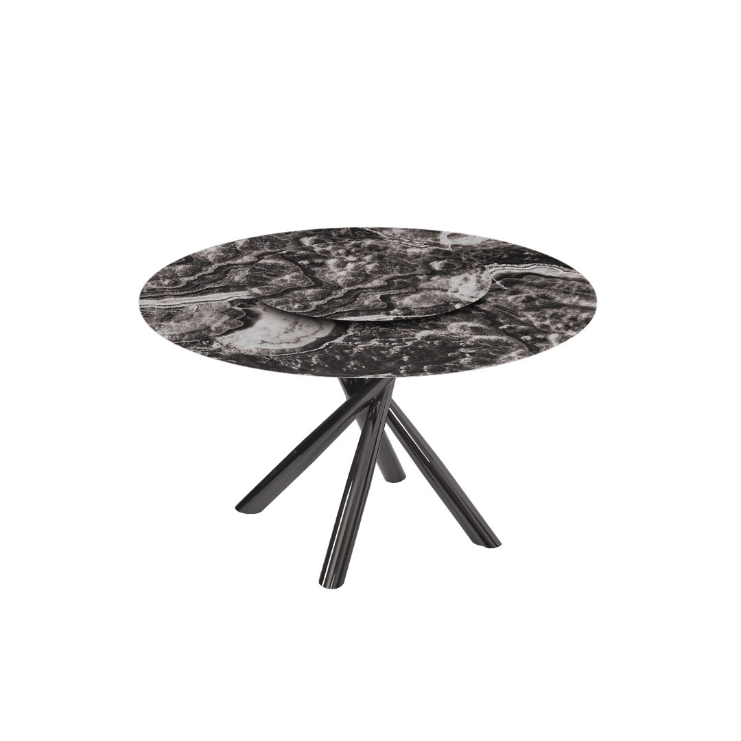 Contemporary Minimalist Round Marble Dining Table with Xyla Black Glossy Metal Leg (Ø1.3m)
