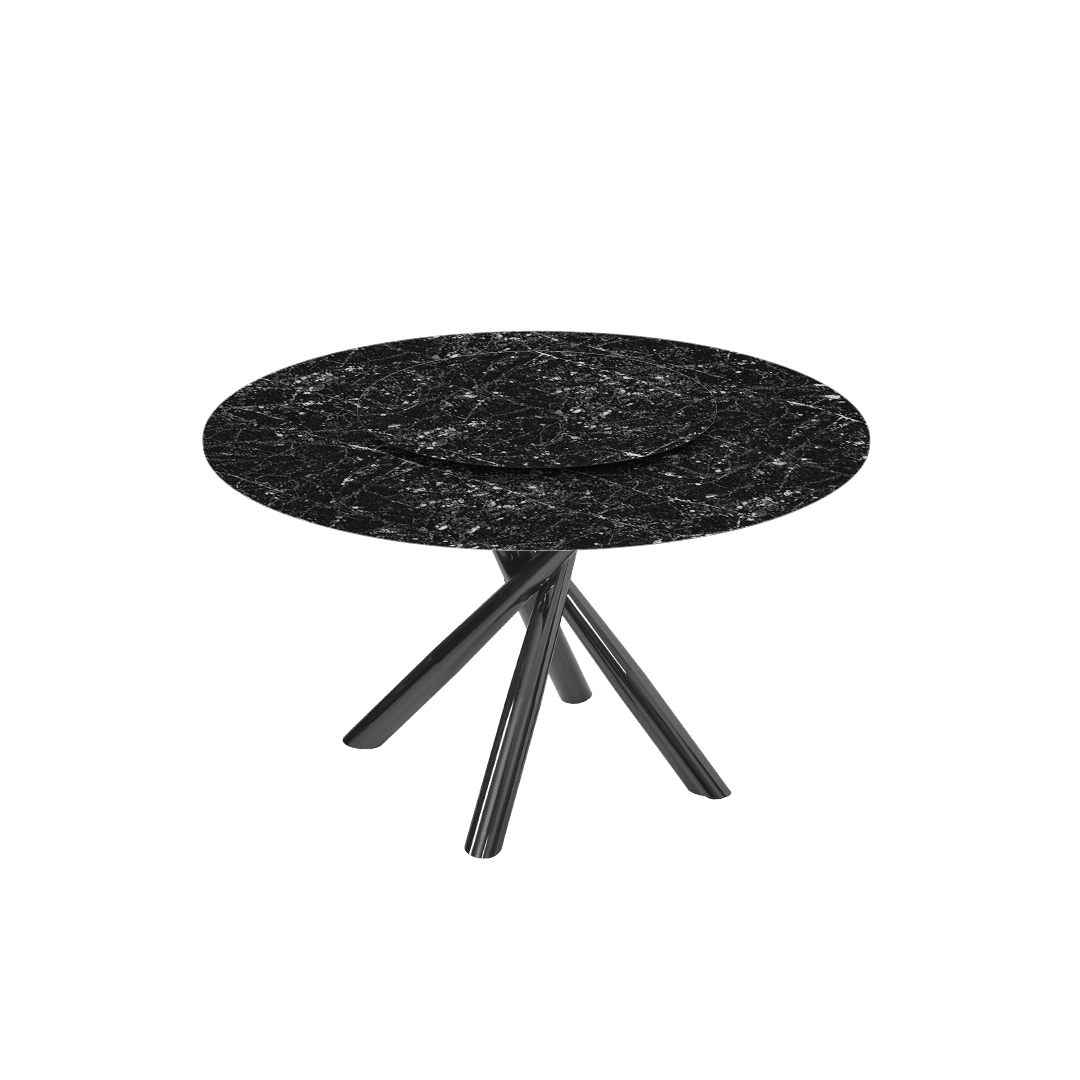Contemporary Minimalist Round Marble Dining Table with Xyla Black Glossy Metal Leg (Ø1.3m)