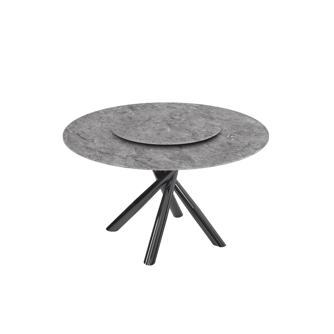 Contemporary Minimalist Round Marble Dining Table with Xyla Black Glossy Metal Leg (Ø1.3m)
