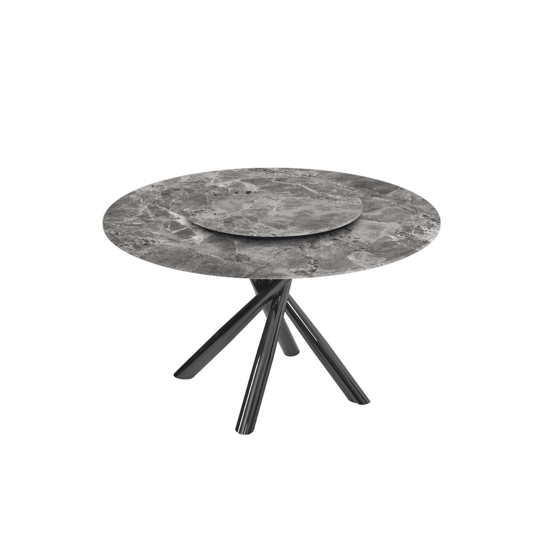 Contemporary Minimalist Round Marble Dining Table with Xyla Black Glossy Metal Leg (Ø1.3m)