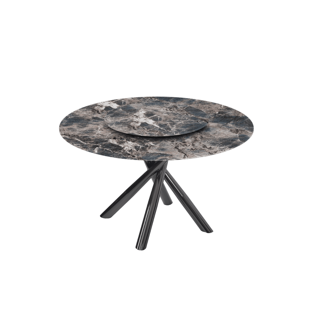Contemporary Minimalist Round Marble Dining Table with Xyla Black Glossy Metal Leg (Ø1.3m)