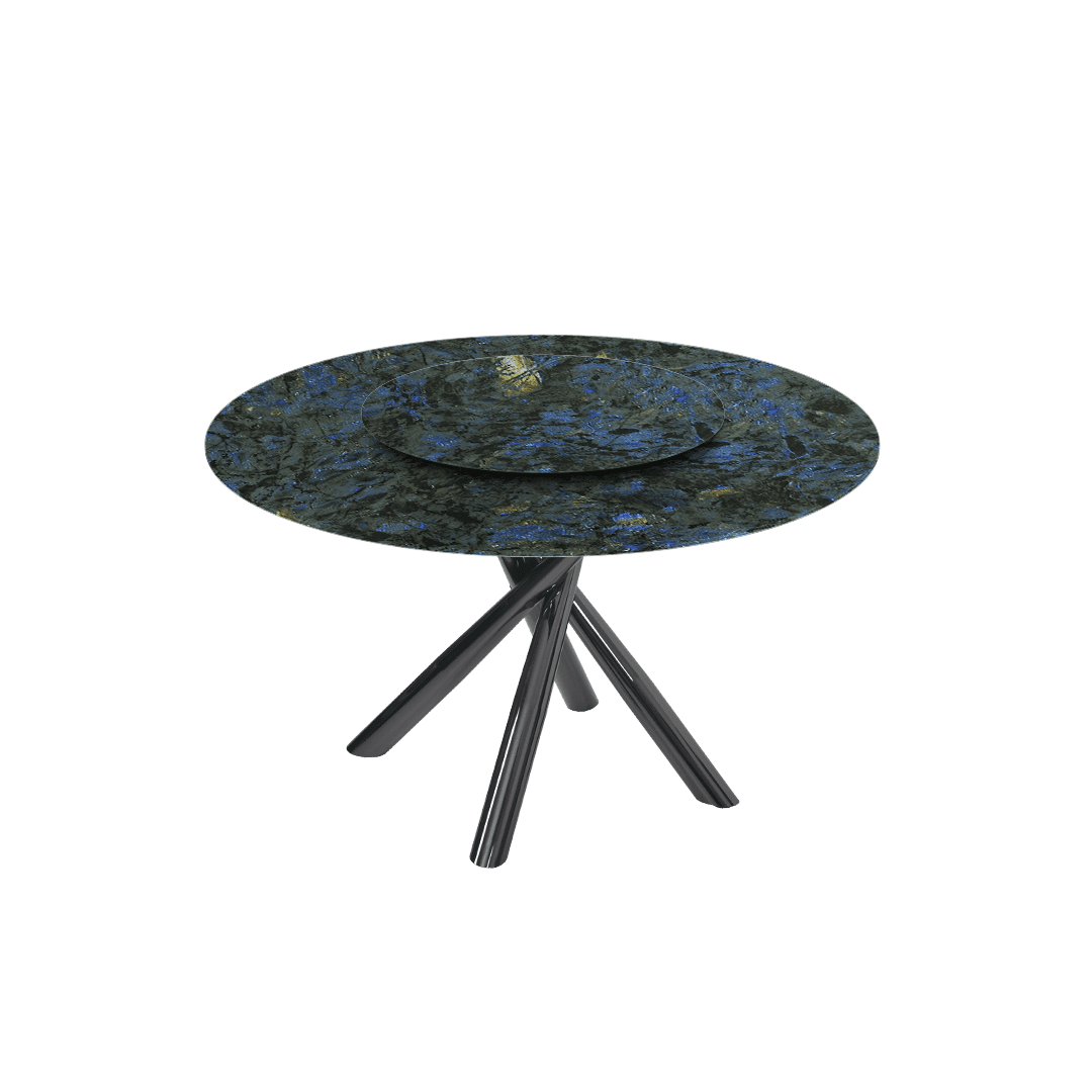 Contemporary Minimalist Round Marble Dining Table with Xyla Black Glossy Metal Leg (Ø1.3m)