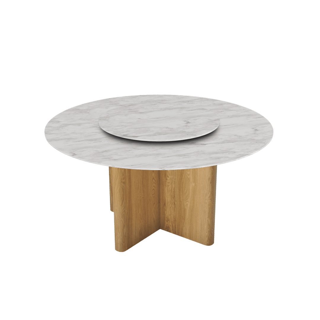 Mix & Match Round Marble Dining Table with Nava Ash Wood Base (Ø1.5m)