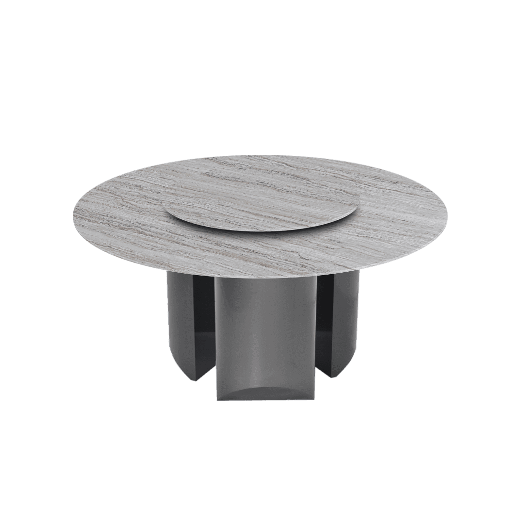 Modern Round Marble Dining Table with Noa Black Titanium Hairline Finish Stainless Steel Base (Ø1.5m)