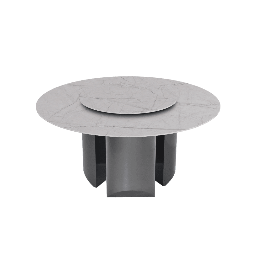 Modern Round Marble Dining Table with Noa Black Titanium Hairline Finish Stainless Steel Base (Ø1.5m)