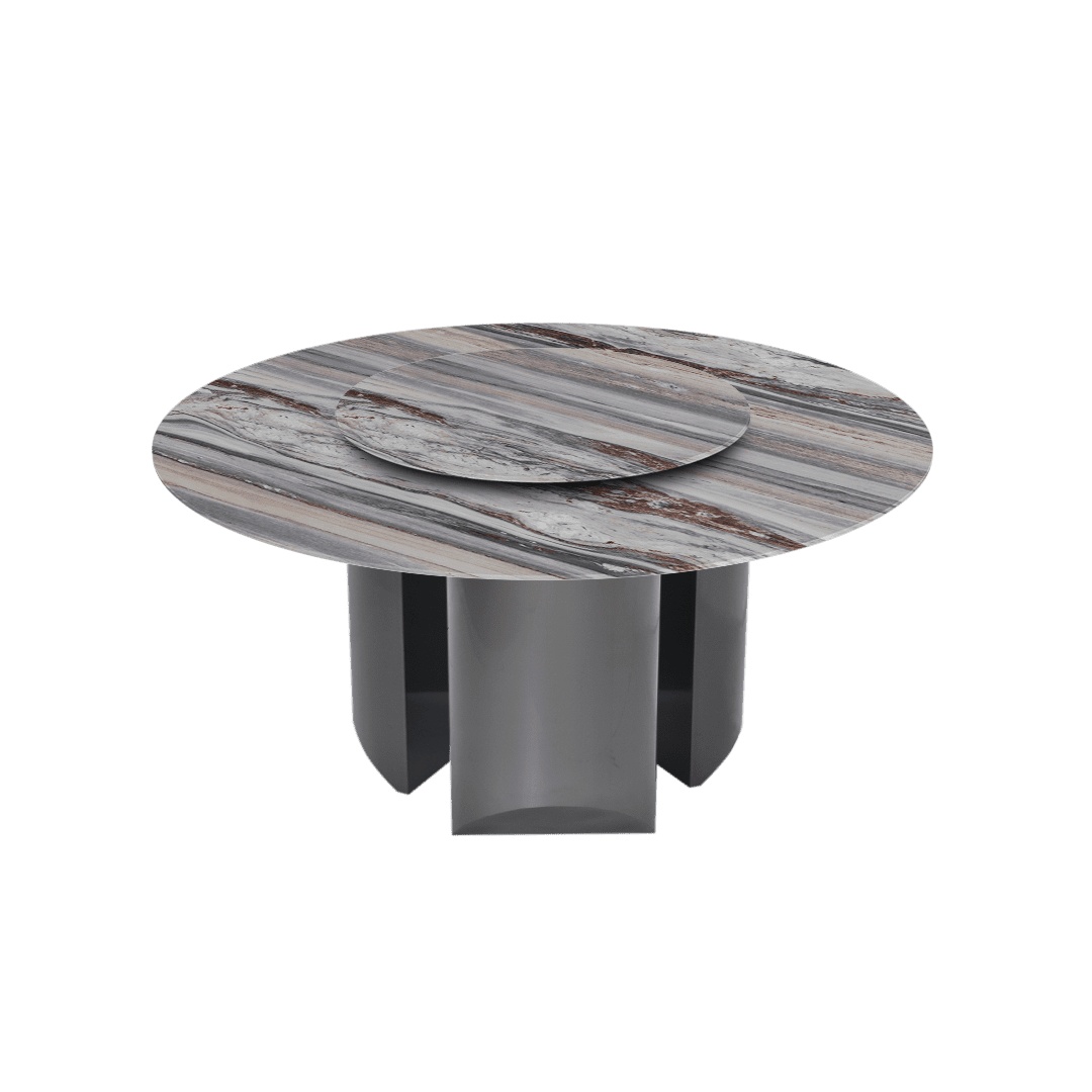 Modern Round Marble Dining Table with Noa Black Titanium Hairline Finish Stainless Steel Base (Ø1.5m)