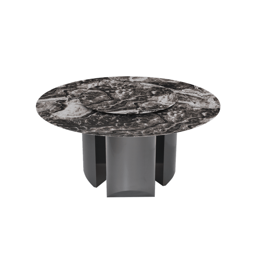 Modern Round Marble Dining Table with Noa Black Titanium Hairline Finish Stainless Steel Base (Ø1.5m)
