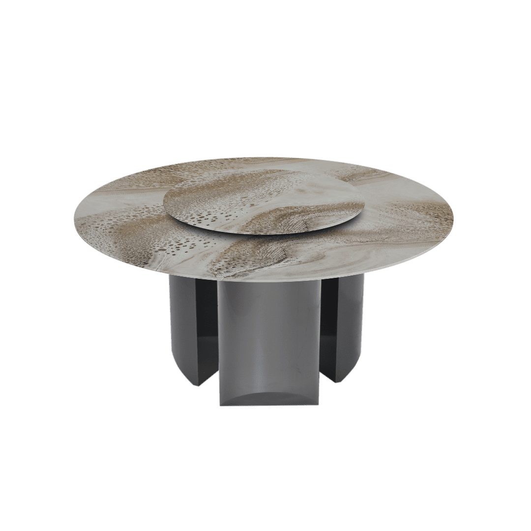 Modern Round Marble Dining Table with Noa Black Titanium Hairline Finish Stainless Steel Base (Ø1.5m)