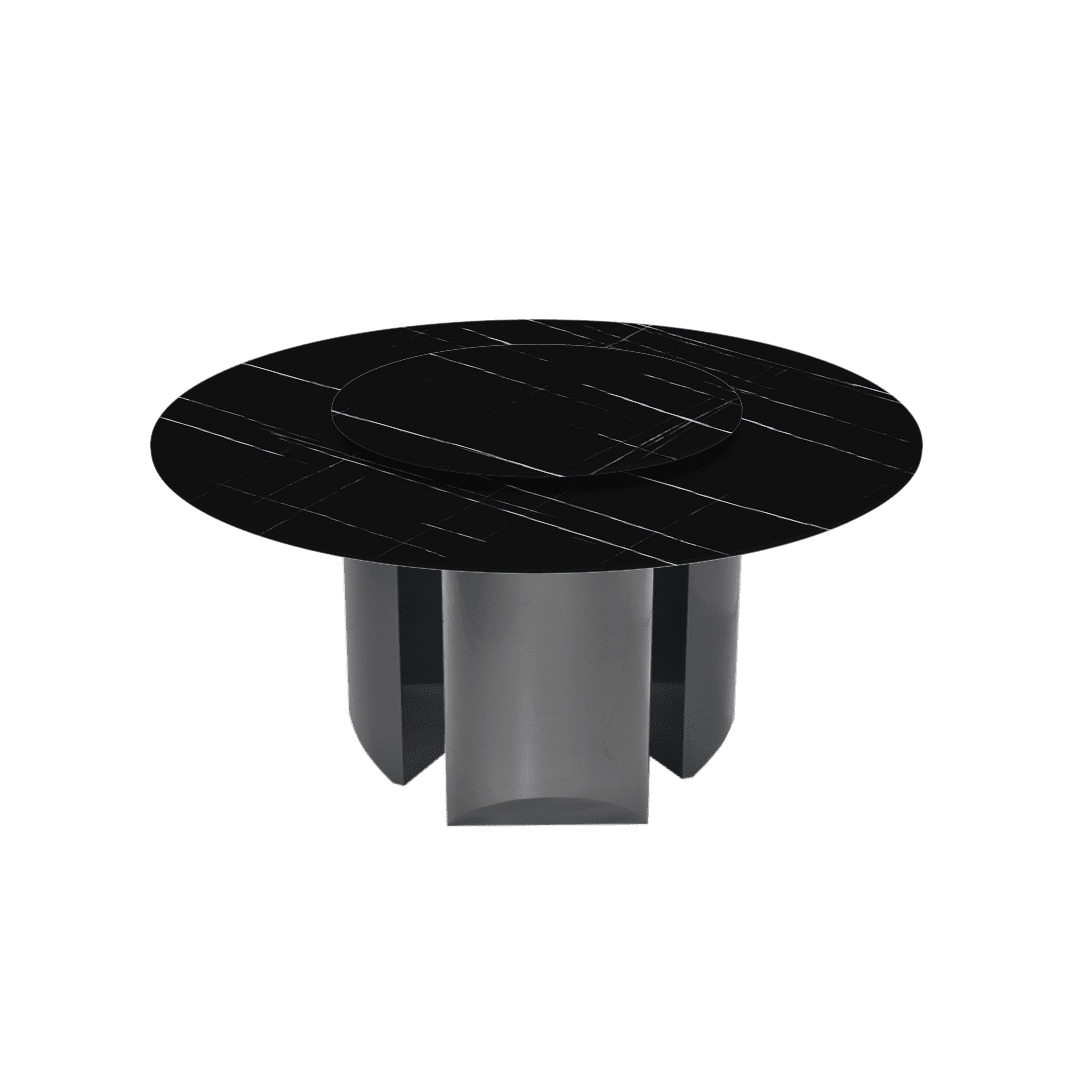 Modern Round Marble Dining Table with Noa Black Titanium Hairline Finish Stainless Steel Base (Ø1.5m)