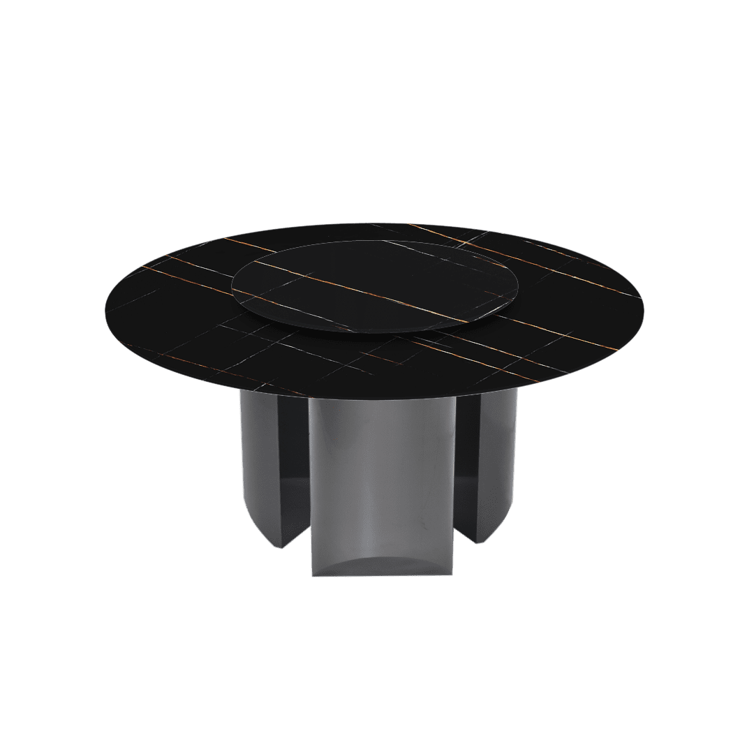 Modern Round Marble Dining Table with Noa Black Titanium Hairline Finish Stainless Steel Base (Ø1.5m)