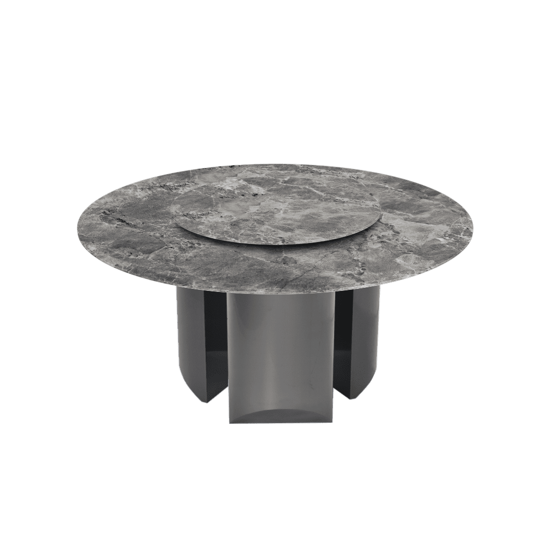 Modern Round Marble Dining Table with Noa Black Titanium Hairline Finish Stainless Steel Base (Ø1.5m)
