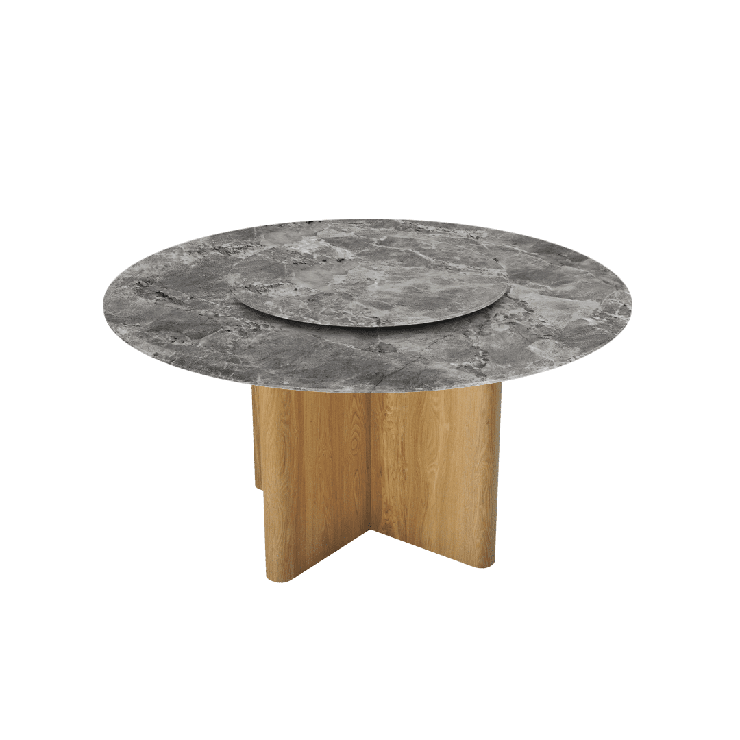 Mix & Match Round Marble Dining Table with Nava Ash Wood Base (Ø1.5m)