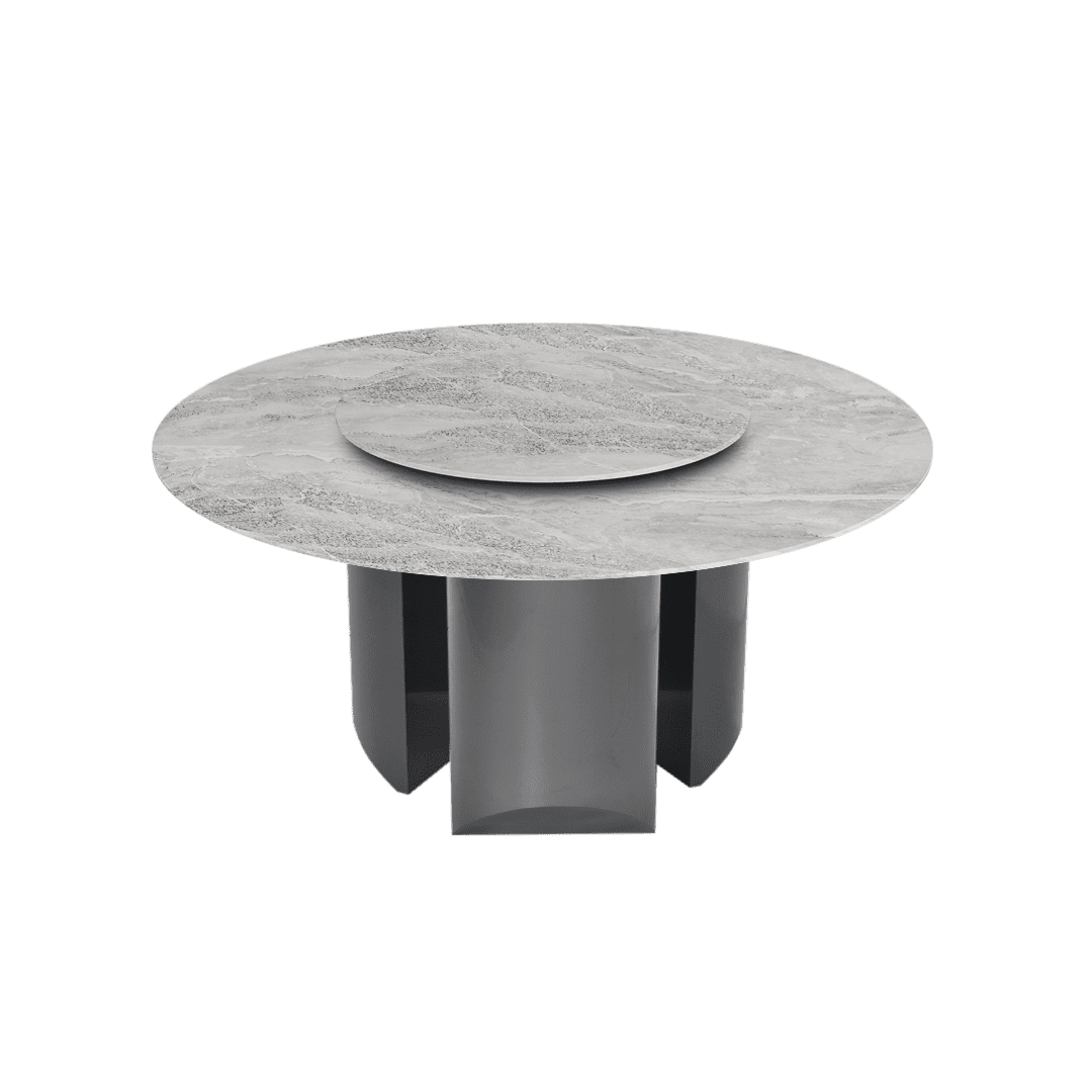 Modern Round Marble Dining Table with Noa Black Titanium Hairline Finish Stainless Steel Base (Ø1.5m)