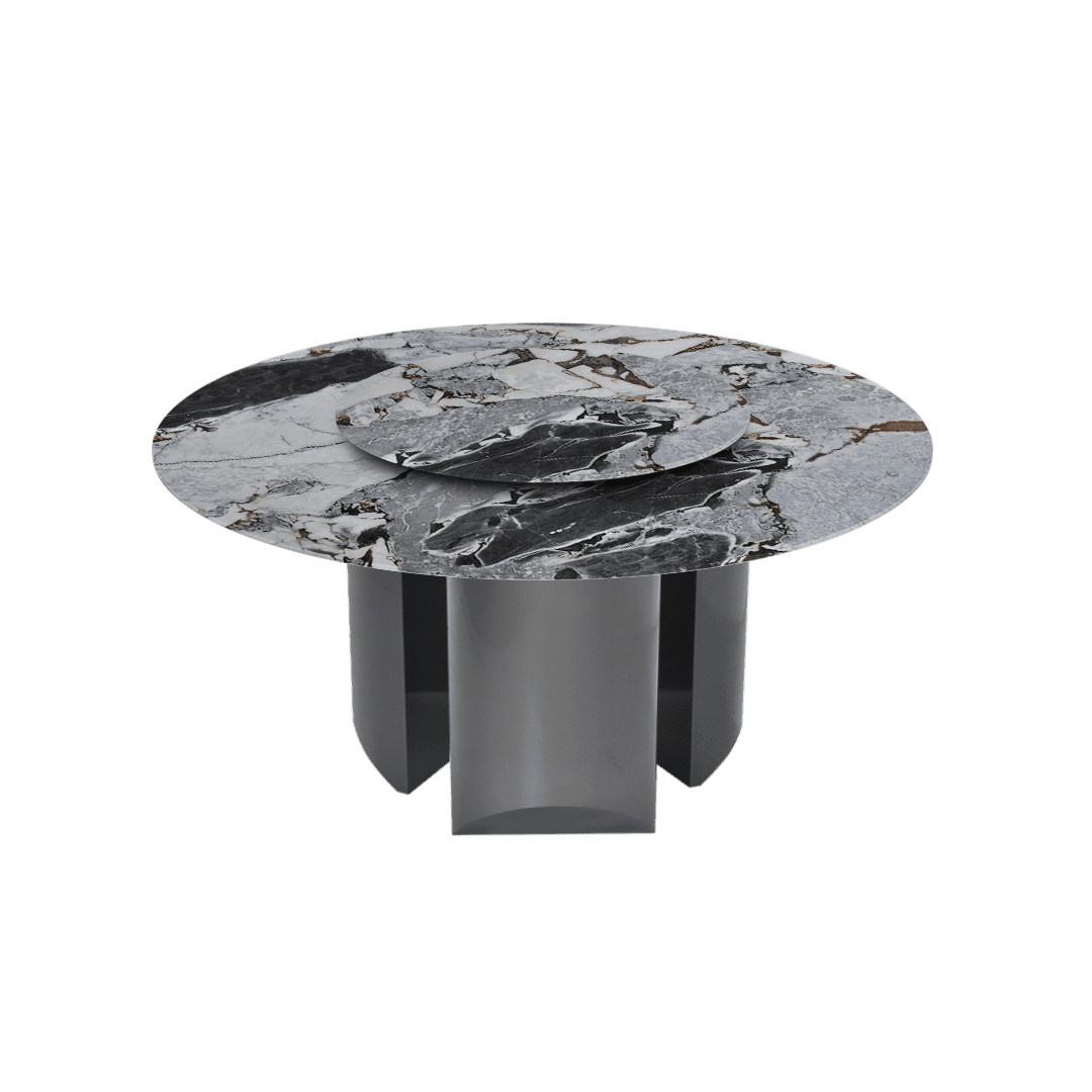 Modern Round Marble Dining Table with Noa Black Titanium Hairline Finish Stainless Steel Base (Ø1.5m)