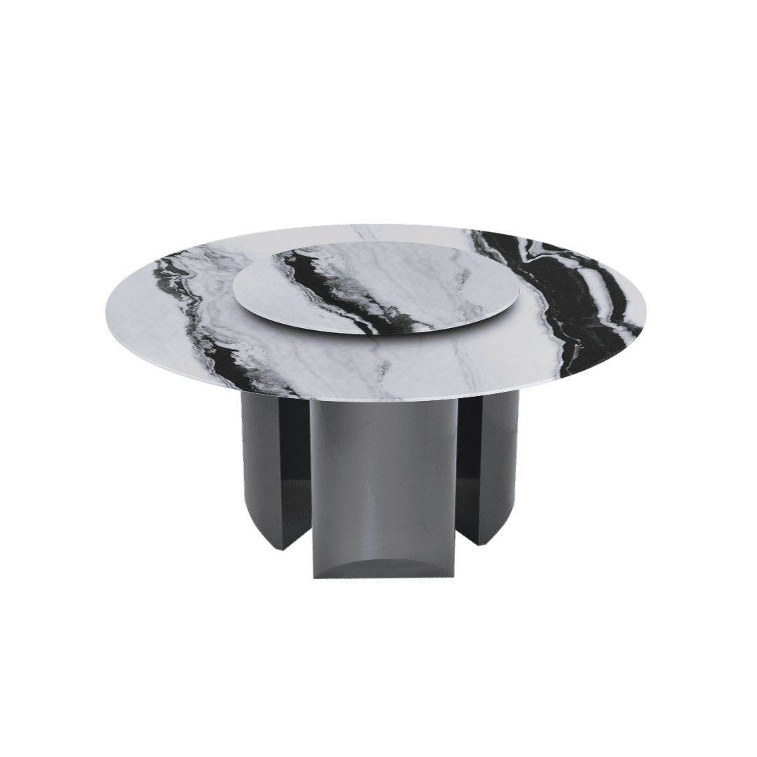 Modern Round Marble Dining Table with Noa Black Titanium Hairline Finish Stainless Steel Base (Ø1.5m)