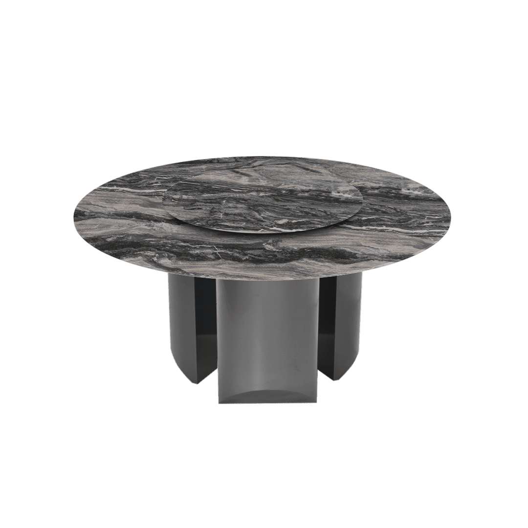 Modern Round Marble Dining Table with Noa Black Titanium Hairline Finish Stainless Steel Base (Ø1.5m)
