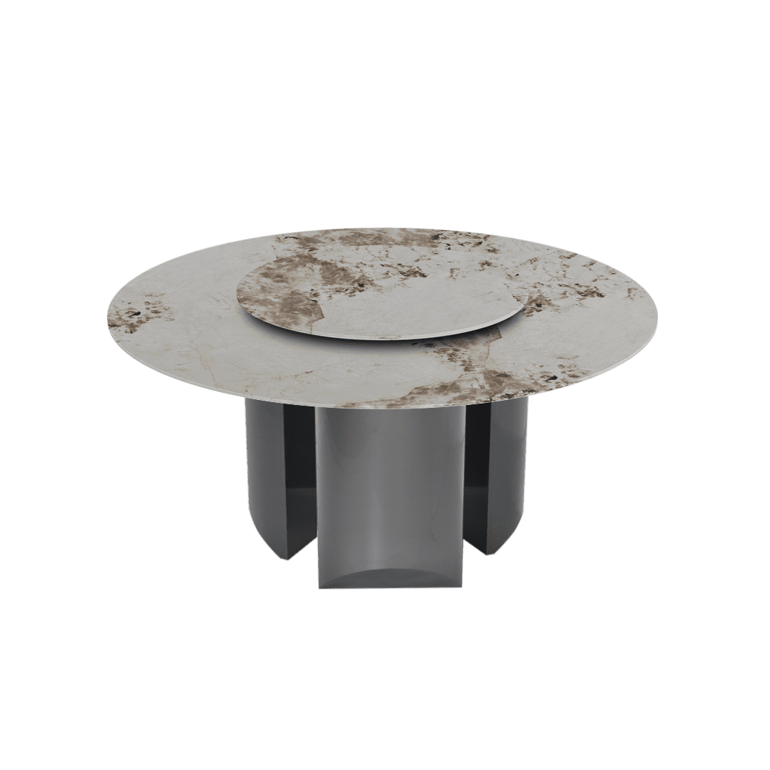 Modern Round Marble Dining Table with Noa Black Titanium Hairline Finish Stainless Steel Base (Ø1.5m)