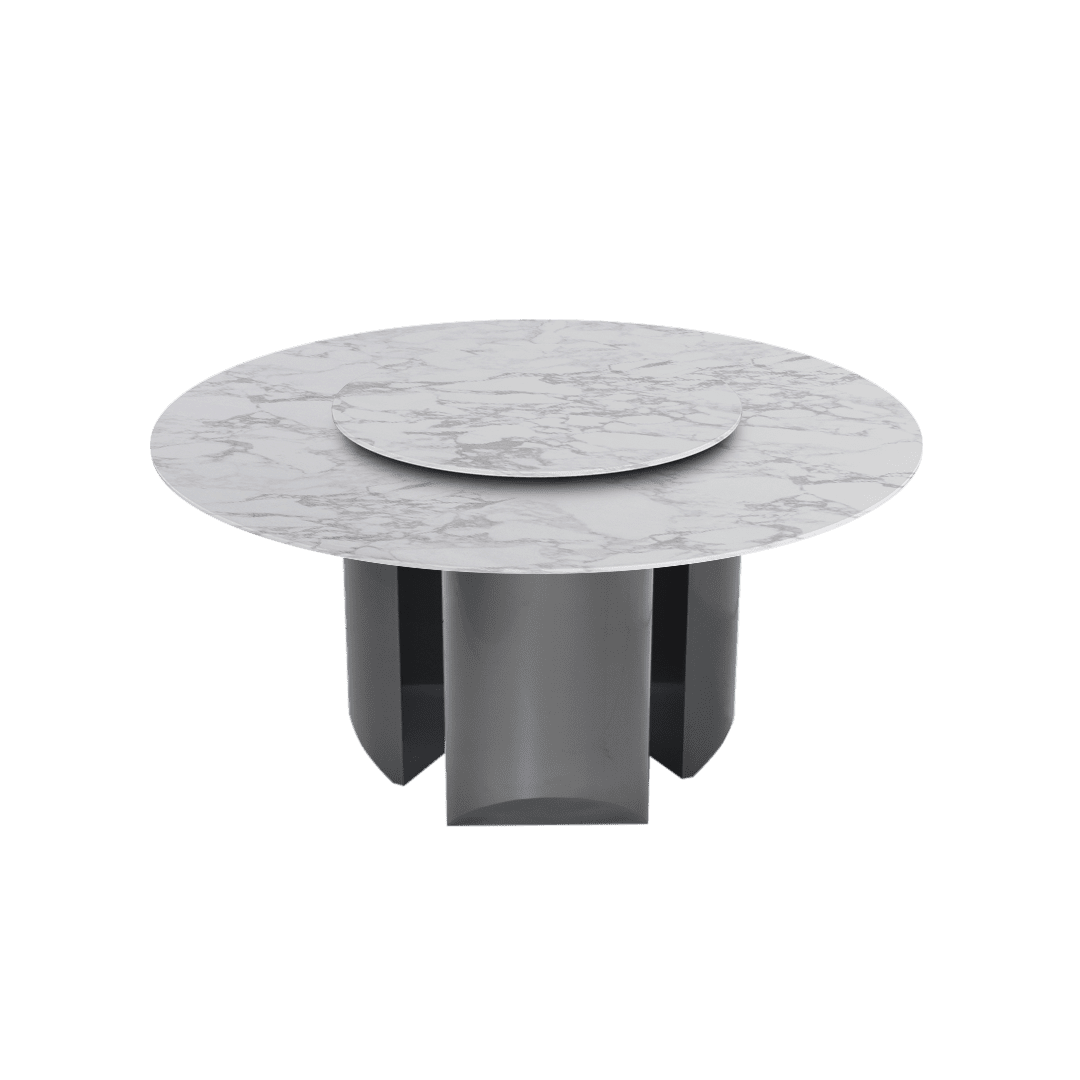 Modern Round Marble Dining Table with Noa Black Titanium Hairline Finish Stainless Steel Base (Ø1.5m)