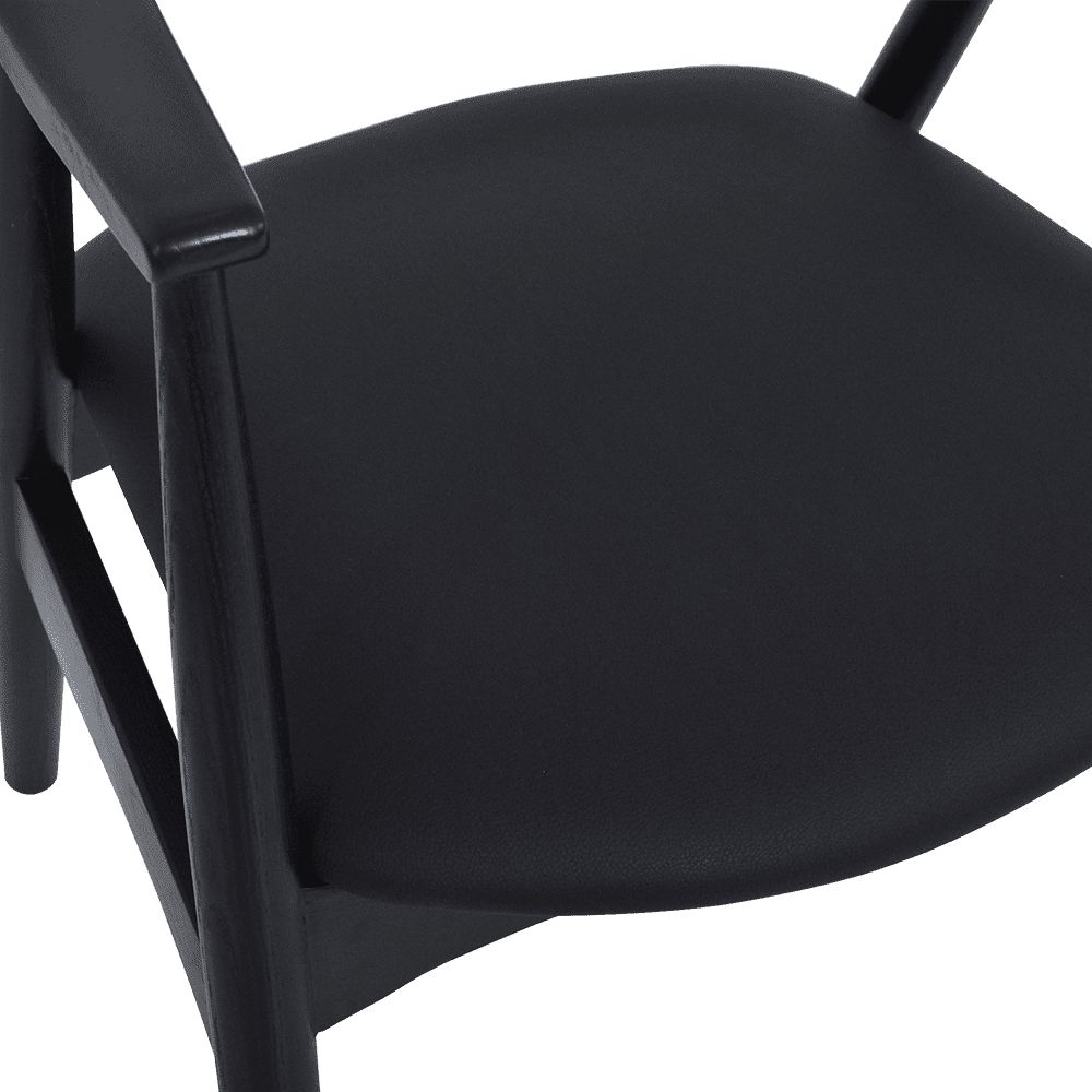 KAZUKO BLACK - Solid Ash Wood Dining Chair with Armrest