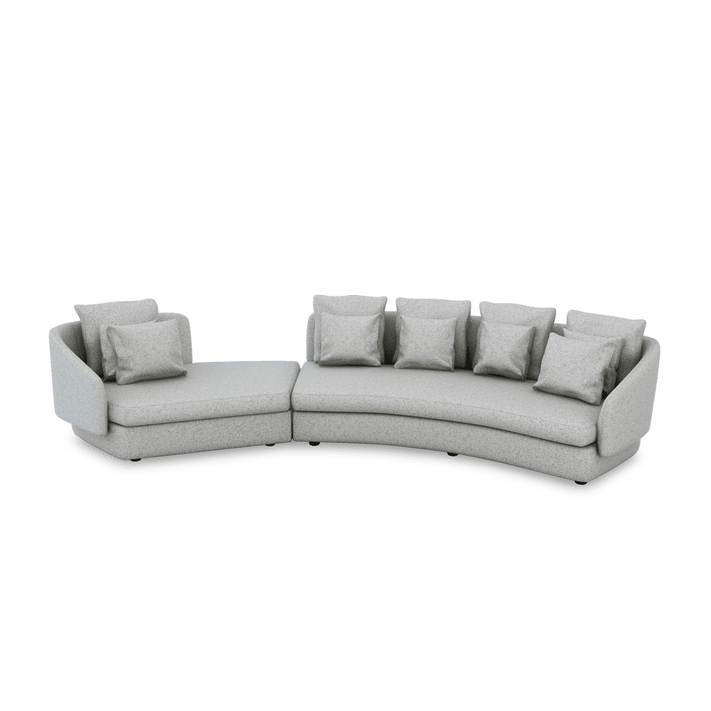 SHUBAR – Curved Sofa with Loose Cushions & Pillows