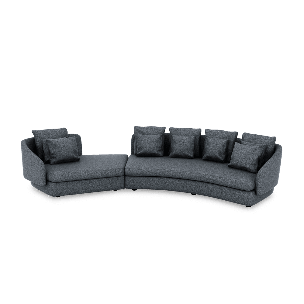 SHUBAR – Curved Sofa with Loose Cushions & Pillows