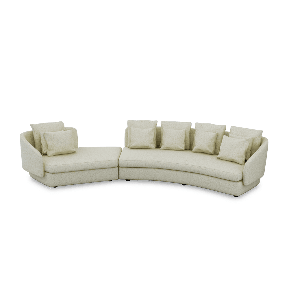 SHUBAR – Curved Sofa with Loose Cushions & Pillows