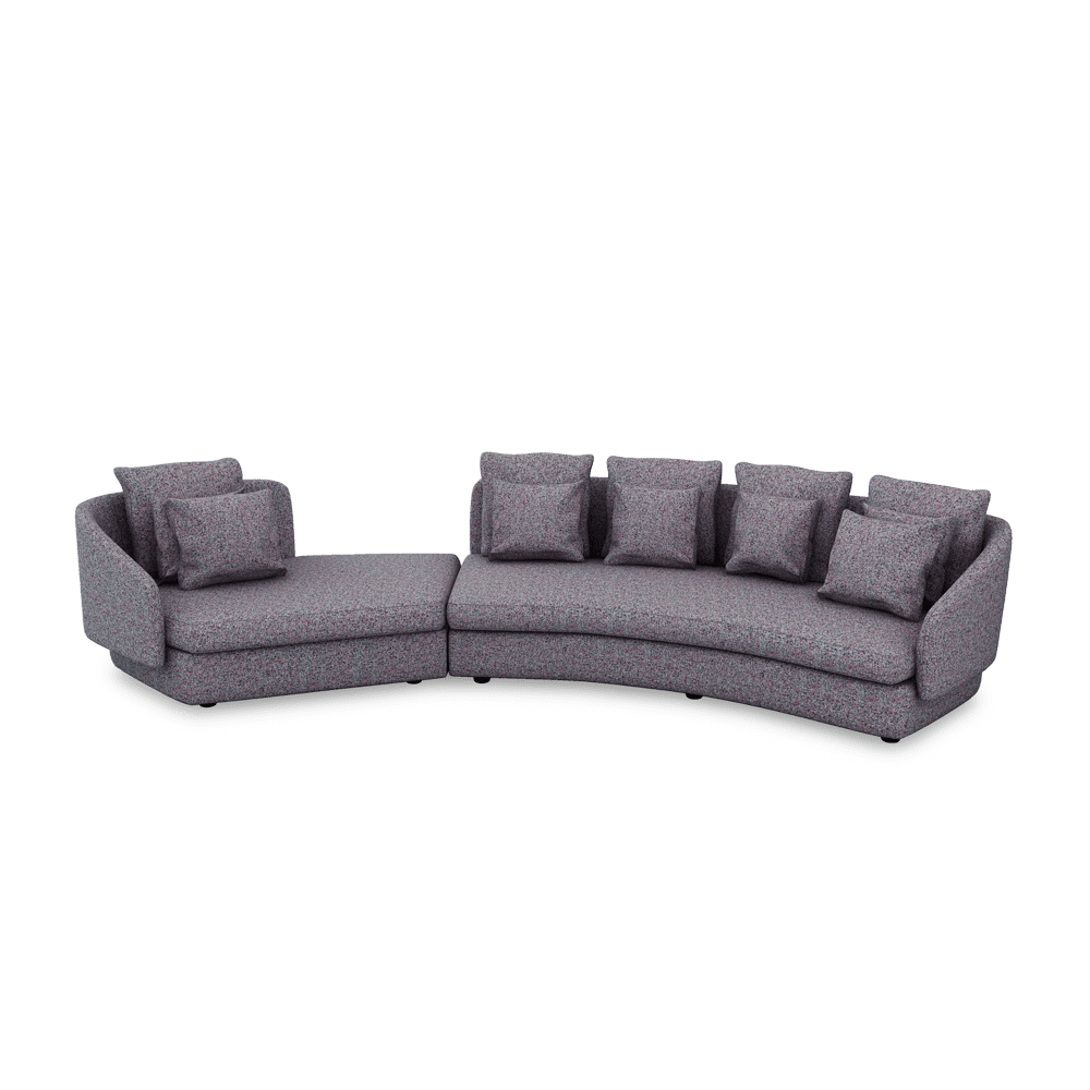 SHUBAR – Curved Sofa with Loose Cushions & Pillows