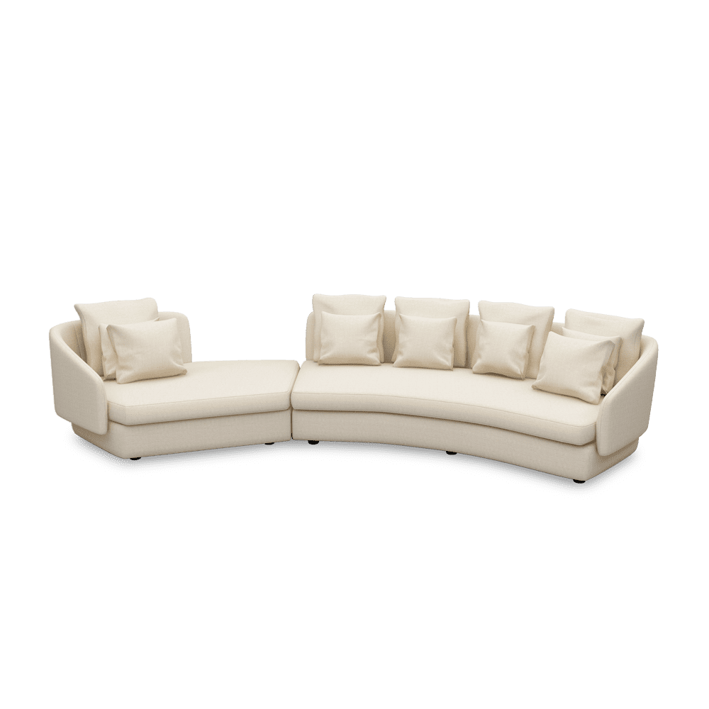 SHUBAR – Curved Sofa with Loose Cushions & Pillows