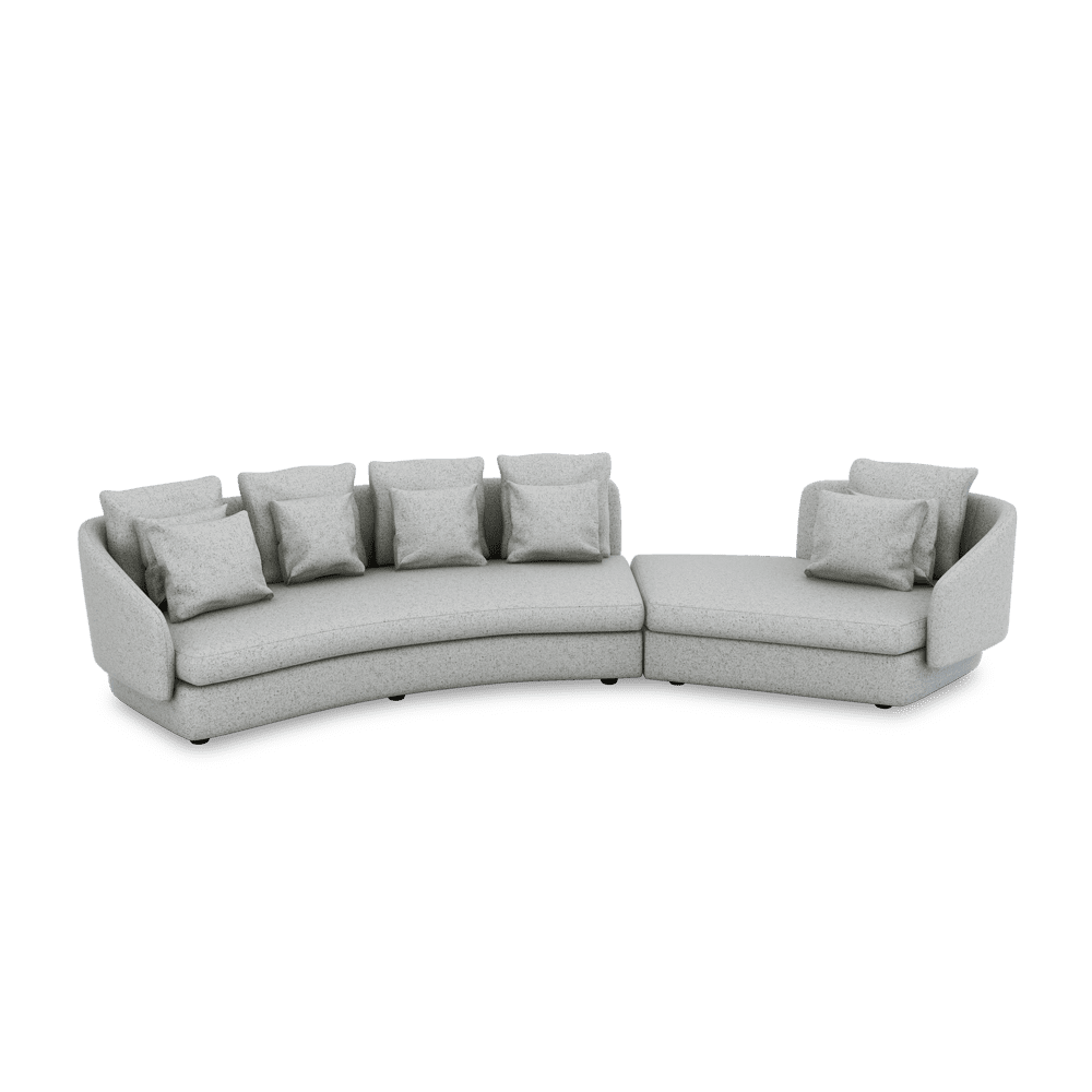 SHUBAR – Curved Sofa with Loose Cushions & Pillows