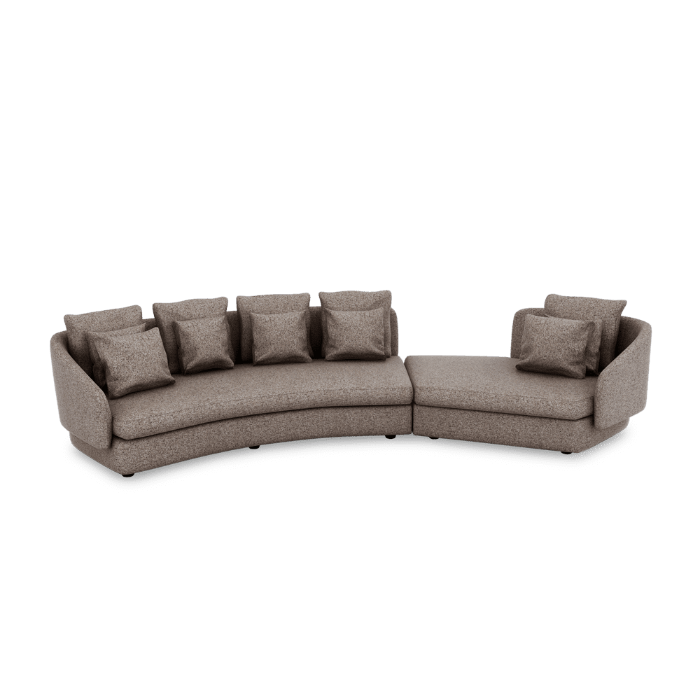 SHUBAR – Curved Sofa with Loose Cushions & Pillows