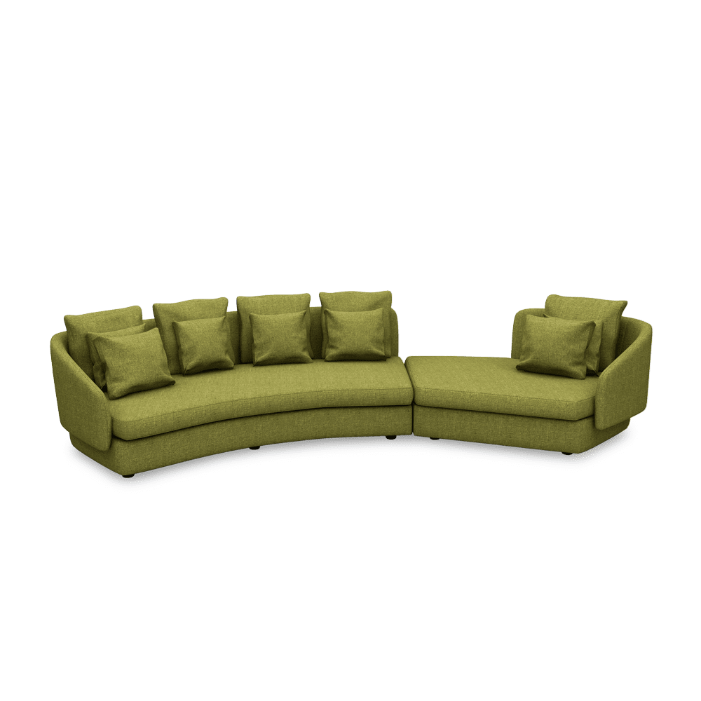 SHUBAR – Curved Sofa with Loose Cushions & Pillows