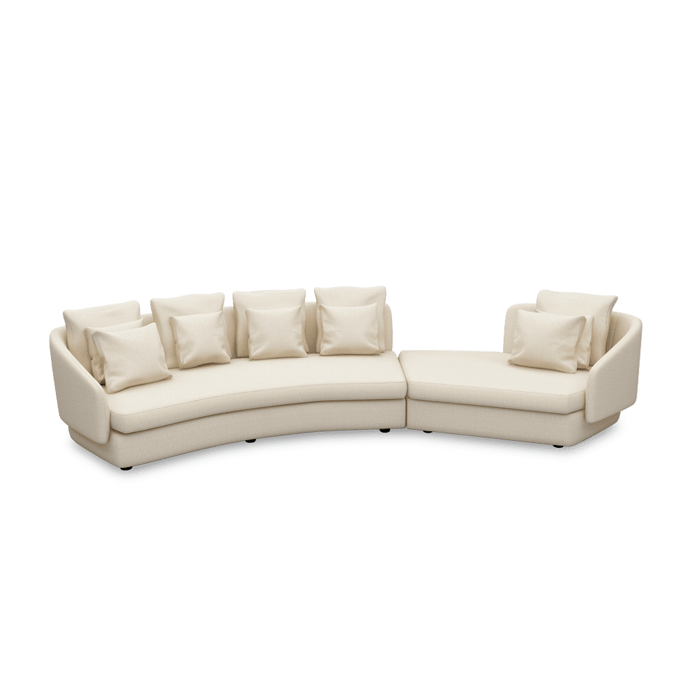 SHUBAR – Curved Sofa with Loose Cushions & Pillows