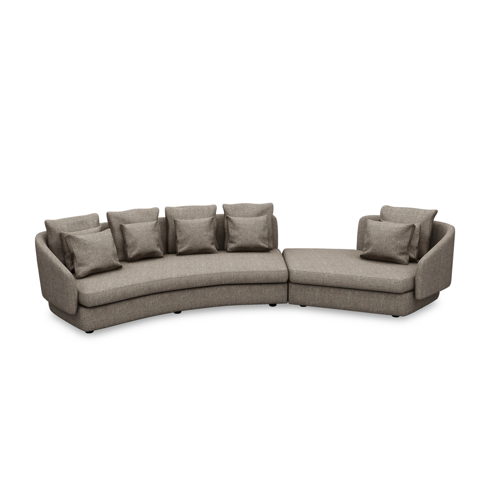 SHUBAR – Curved Sofa with Loose Cushions & Pillows