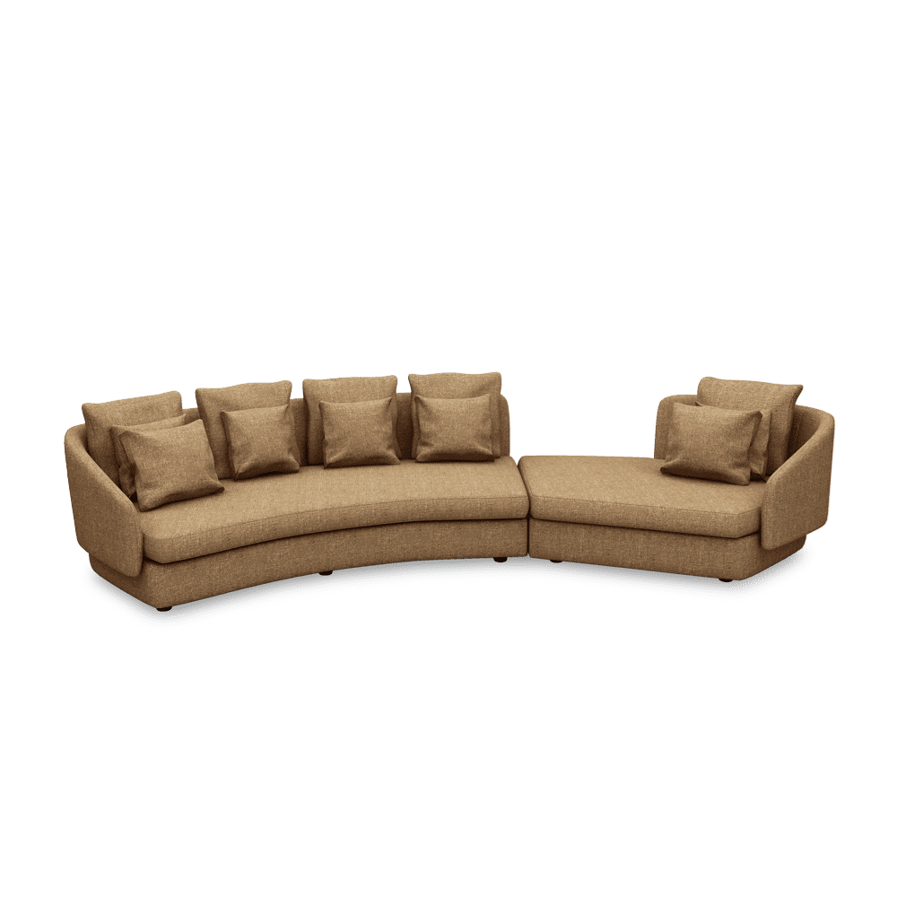 SHUBAR – Curved Sofa with Loose Cushions & Pillows