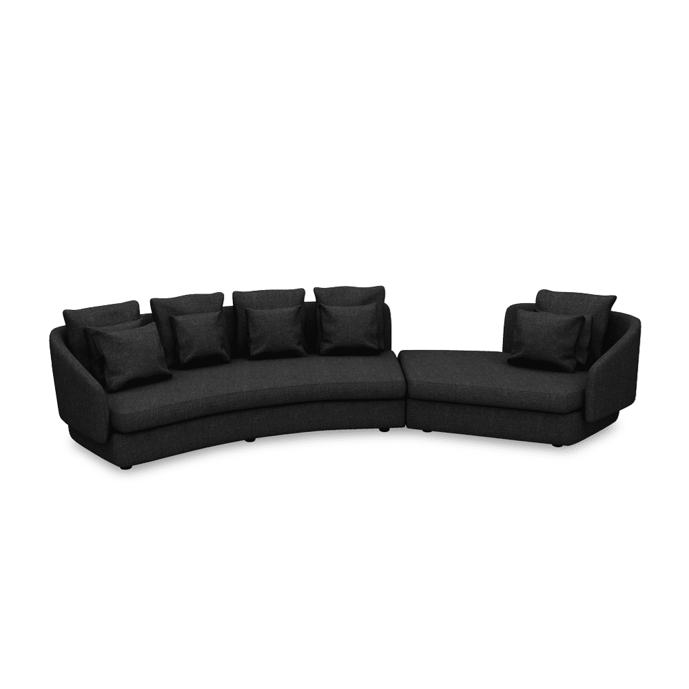 SHUBAR – Curved Sofa with Loose Cushions & Pillows