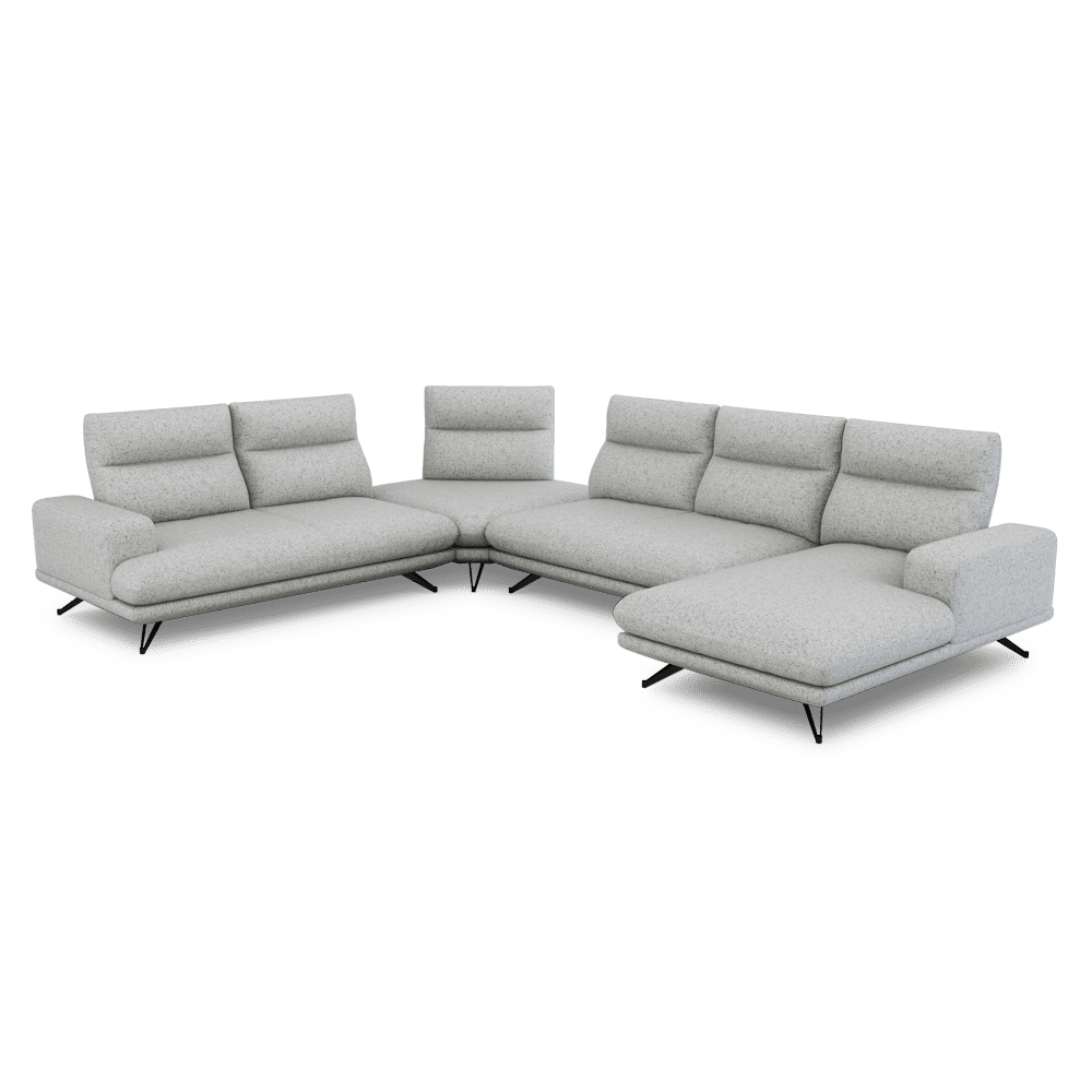 GAVORA – Push-Back Fabric Sofa with Adjustable Backrest (Right Corner)