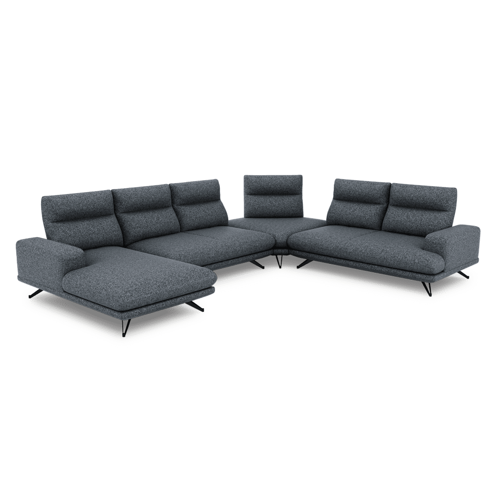 GAVORA – Push-Back Fabric Sofa with Adjustable Backrest (Left Corner)