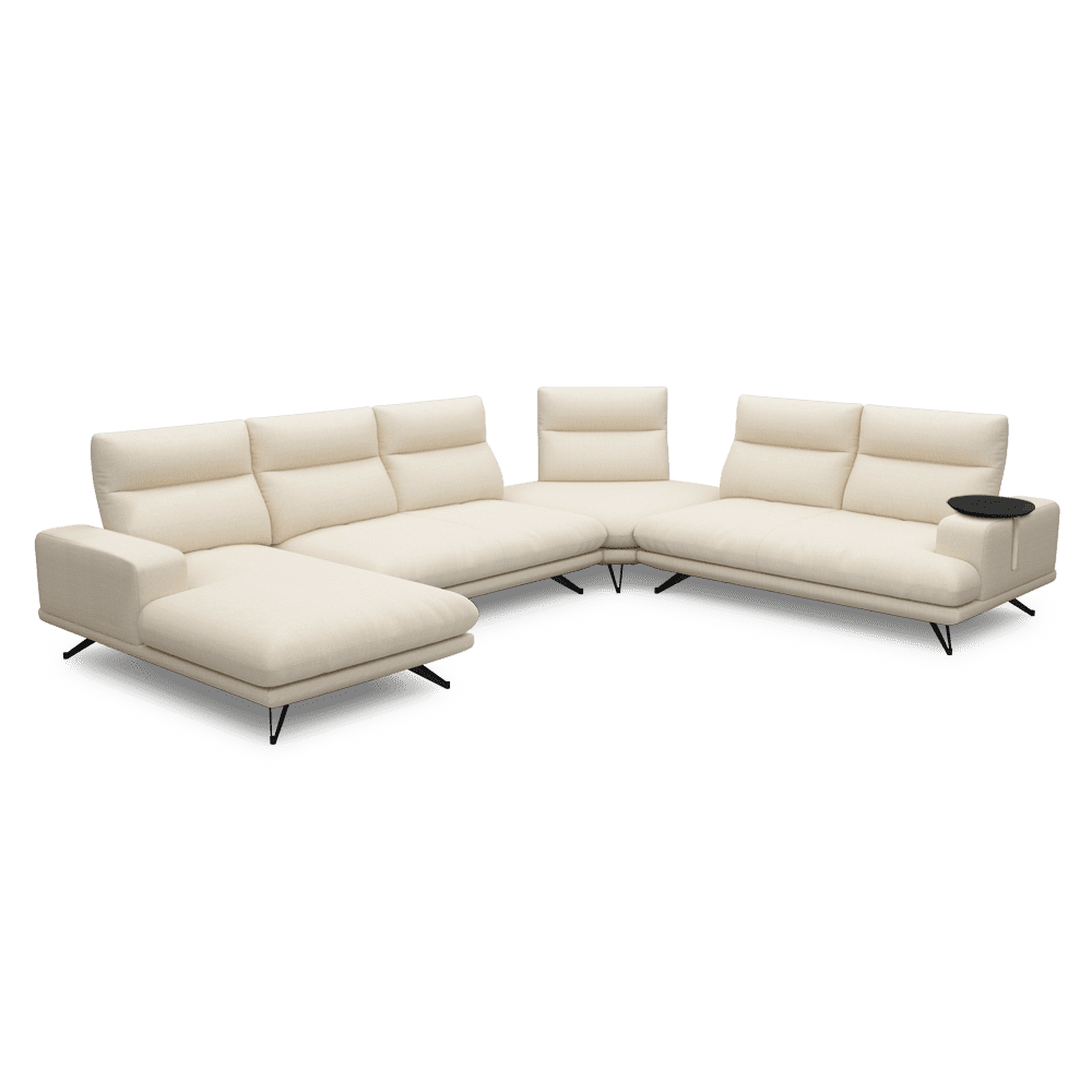 GAVORA – Push-Back Fabric Sofa with Adjustable Backrest (Left Corner)