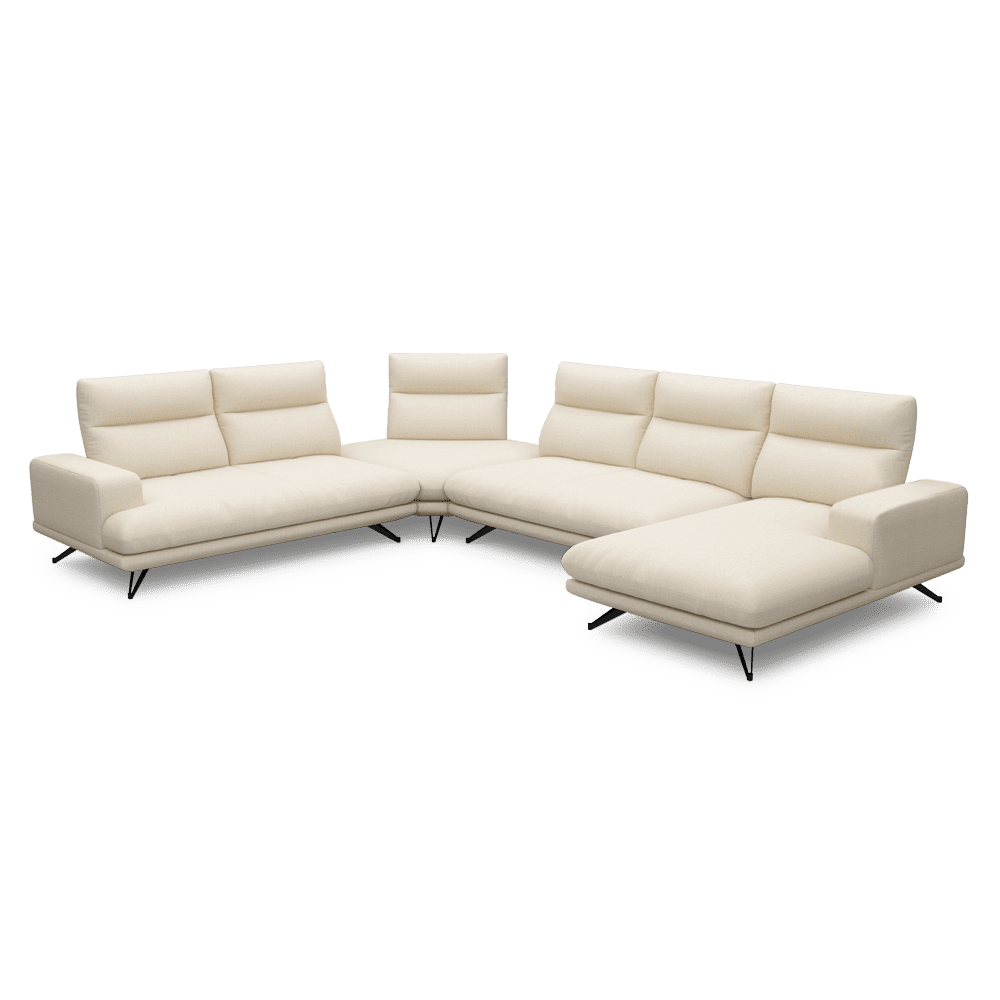 GAVORA – Push-Back Fabric Sofa with Adjustable Backrest (Right Corner)