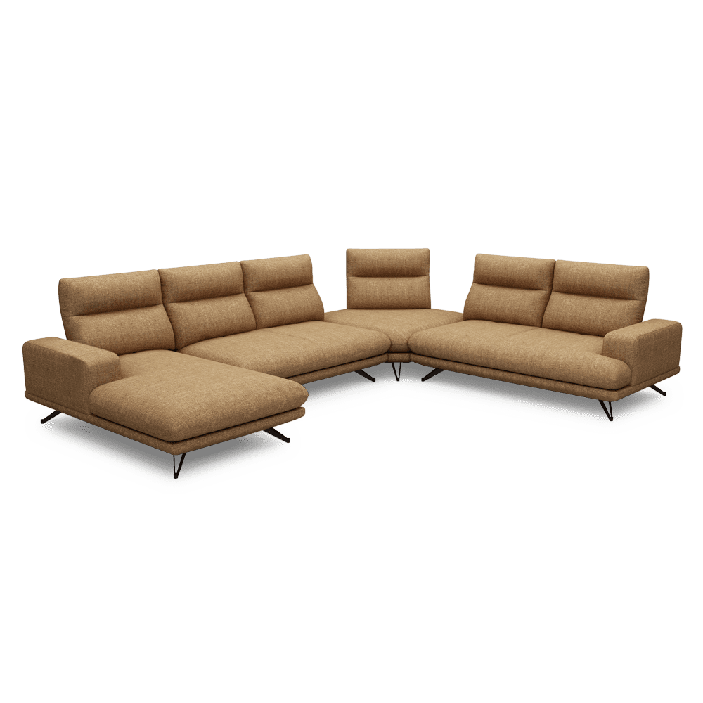 GAVORA – Push-Back Fabric Sofa with Adjustable Backrest (Left Corner)
