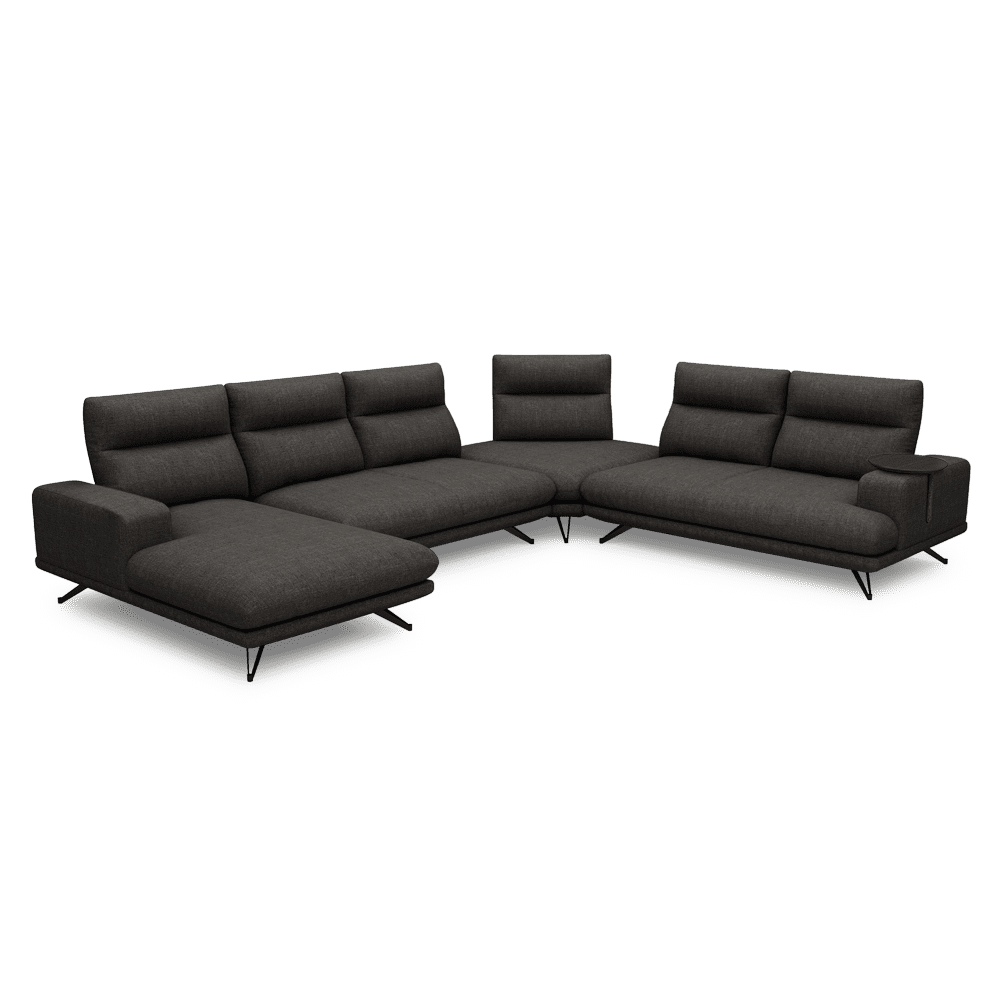 GAVORA – Push-Back Fabric Sofa with Adjustable Backrest (Left Corner)