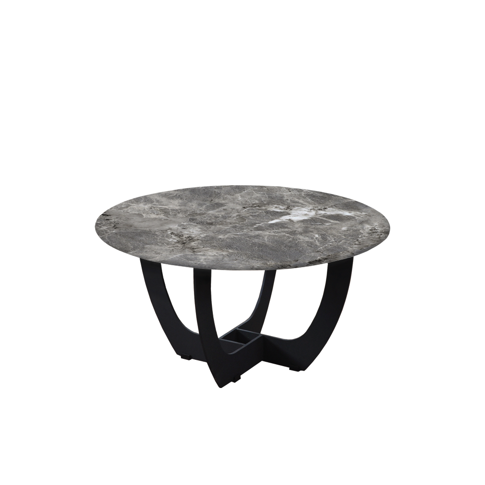Mix & Match Round Marble Coffee Table with Black Curved Metal Base