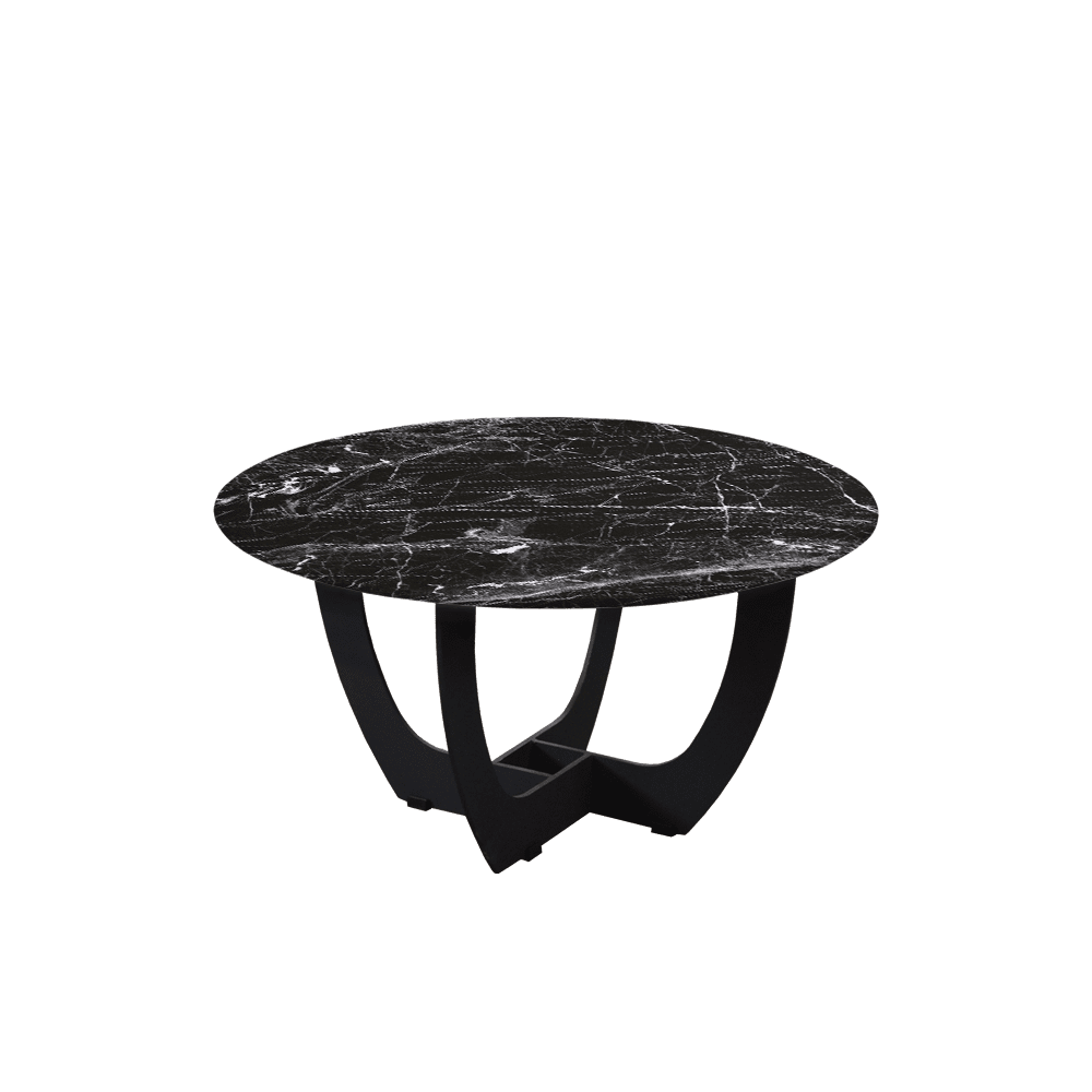 Mix & Match Round Marble Coffee Table with Black Curved Metal Base