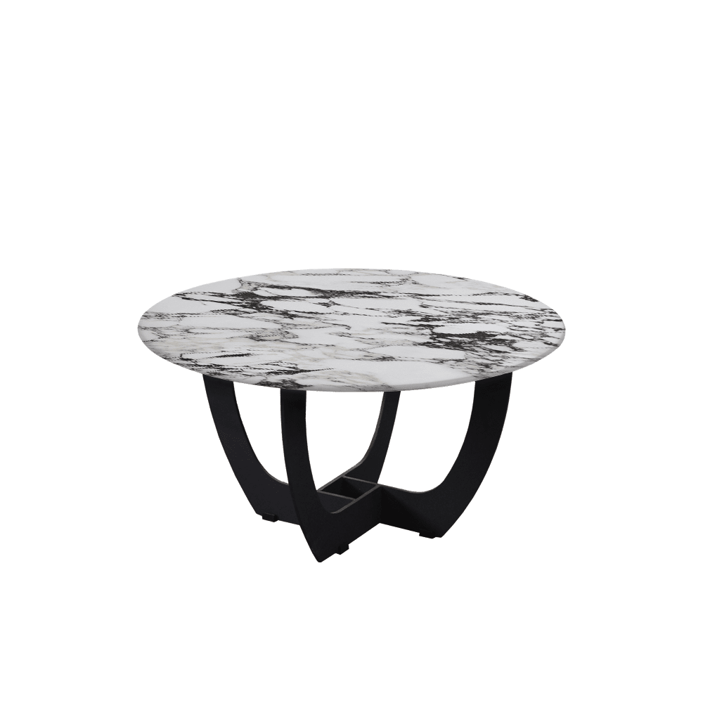Mix & Match Round Marble Coffee Table with Black Curved Metal Base